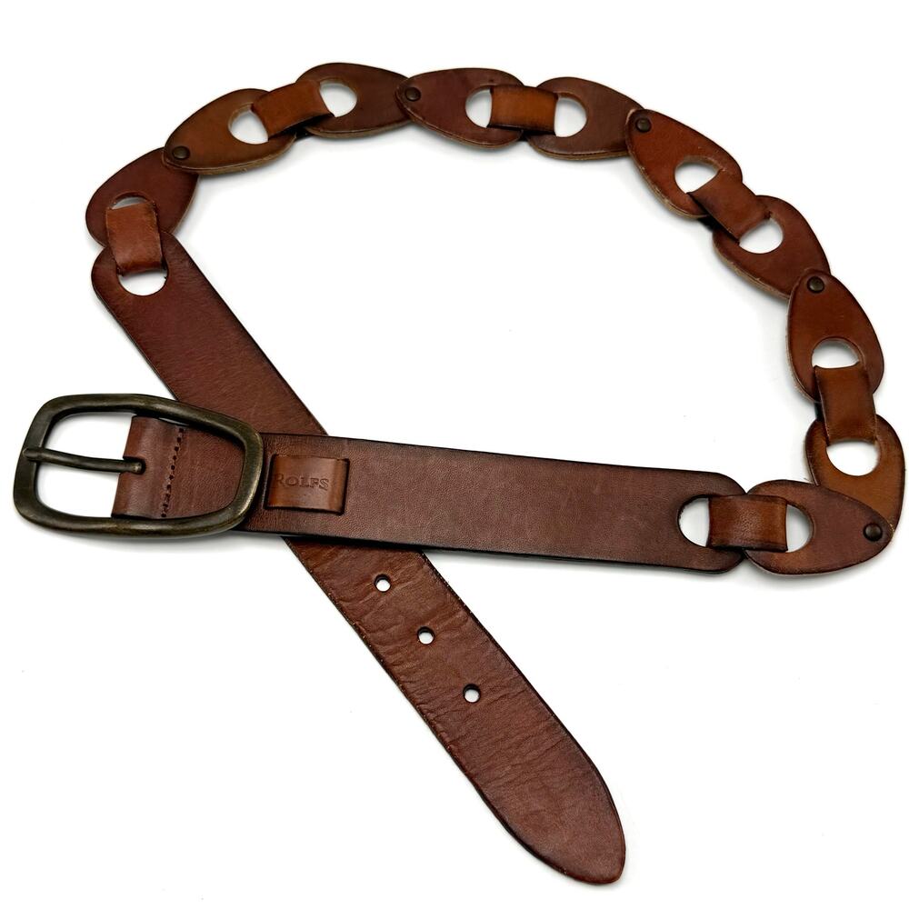 Rolfs Linked Leather Belt L 32-36 Brown Cut Outs Boho Western Equestrian Hippie - Picture 7 of 7